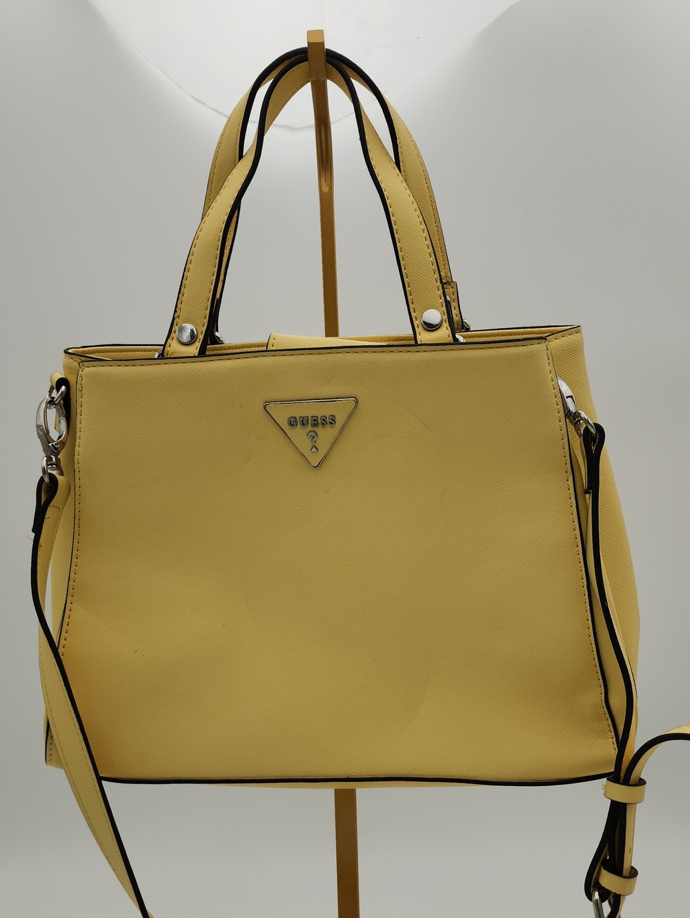 GUESS Yellow Structured Saffiano Satchel with Detachable Strap